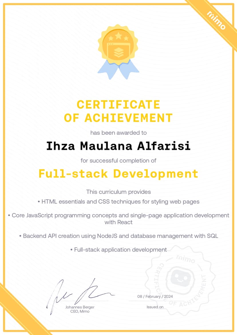 Certificate Full Stack Development